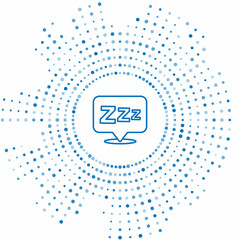 Blue line Sleepy icon isolated on white background. Sleepy zzz black talk bubble. Abstract circle random dots. Vector