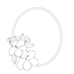 Silver elegant oval frame with hibiscus for greeting cards, invitations and covers. White background. Vector isolated illustration.