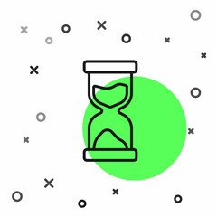 Black line Old hourglass with flowing sand icon isolated on white background. Sand clock sign. Business and time management concept. Vector