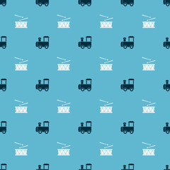 Set Toy train and Drum with drum sticks on seamless pattern. Vector
