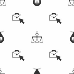 Set Online working, Hierarchy organogram chart and on seamless pattern. Vector