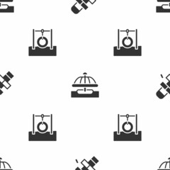 Set Hopscotch, Attraction carousel and Car tire hanging rope on seamless pattern. Vector