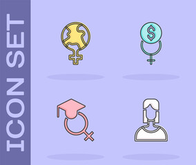 Set Female, Feminism in the world, Teacher and finance icon. Vector