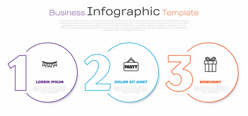Set line Carnival garland with flags, Signboard party and Gift box. Business infographic template. Vector