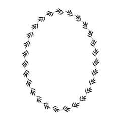oval shaped black frame made of plants on white isolated background