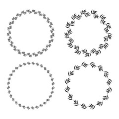 Illustration of collection of assorted circle shaped black frames made of plants on white isolated background