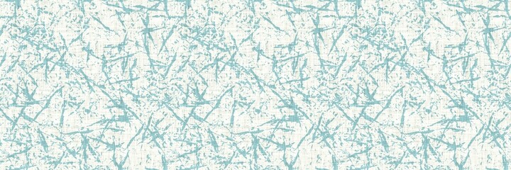 Aegean teal streaked border strip linen texture background. Coastal summer style home decor fabric effect. Sea green wash grunge edge material. Decorative textile mottle seamless pattern banner. 