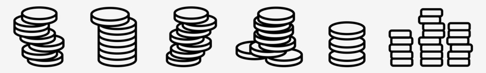 Coin Icon Coin Pile Casino Chips Set | Coins Icon Money Stack Vector Finance Illustration Logo | Coin-Icon Isolated Coin Savings Collection