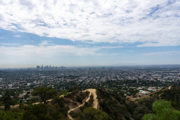 Aerial view of Los Angeles in California seen from observatory