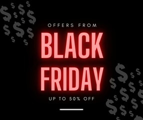 Black Friday 50 percent off background, Black Friday promotional banner, 50 offert