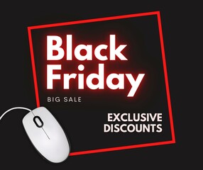 Black Friday exclusive discounts background, Black Friday promotional banner, gift box and discount text