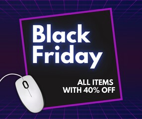 Black Friday 40% off background, Black Friday promotional banner, gift box and discount text