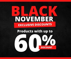 Black Friday 60% off background, Black Friday promotional banner, gift box and discount text, social media template