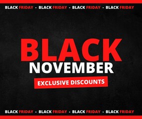 Black Friday exclusive discounts background, Black Friday promotional banner, gift box and discount text