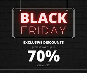 Black Friday 60% off background, Black Friday promotional banner, gift box and discount text, post social media template 