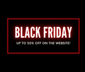Black Friday 50 percent off promotional banner, gift box and discount text, post social media template premium