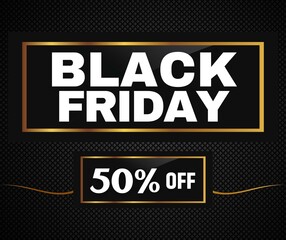 Black Friday 50% Off background, Black Friday promotional banner, gift box and discount text, post social media template premium poster vector