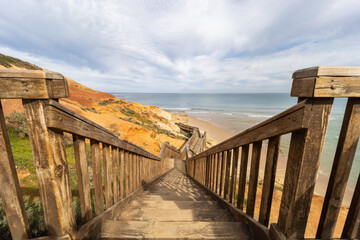 The iconic boardwalk looking down to the beach at southport port noarlunga south australia on 14th September 2021