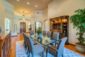 Dining room in the evening.  