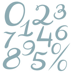 Ten numbers set from zero to nine with percent symbol in blue color