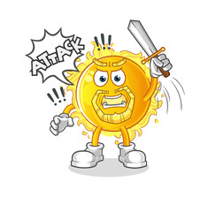 sun knights attack with sword. cartoon mascot vector
