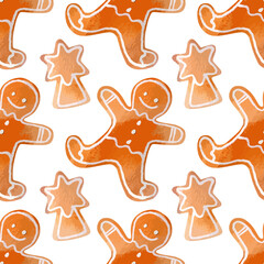Fototapeta na wymiar Hand drawn vector christmas seamless pattern with cookies isolated on white