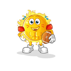 sun playing rugby character. cartoon mascot vector