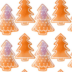 Hand drawn vector christmas seamless pattern with cookies isolated on white
