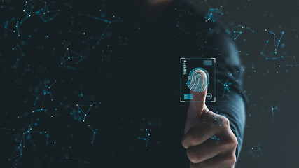 Security of future technology and Cybernetics on the Internet, finger scanning allows access to security and identification of big Data businesses, bank and Cloud Computers,AI.