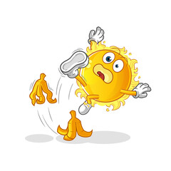 sun slipped on banana. cartoon mascot vector