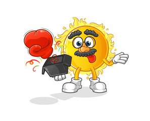 sun prank glove in the box. cartoon mascot