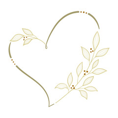 Heart shape frame with hand drawn leaves.