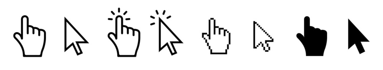 Computer mouse click cursor gray arrow icons set and loading icons. Cursor icon. Mouse click cursor collection. Vector cursors icons click set.