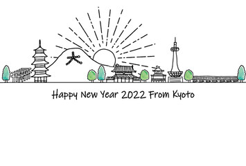 Naklejka premium 京都の観光地の街並み2022年年賀状テンプレート