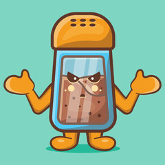 kawaii black pepper bottle mascot with confused gesture isolated cartoon in flat style