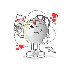 computer mouse hold love letter illustration. character vector