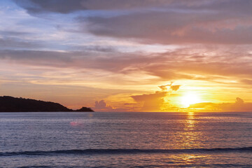 Panoramic View of Patong Beach with the vibrant multi colours of the sunset  Phuket Thailand 