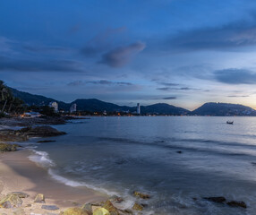 Panoramic View of Patong Beach with the vibrant multi colours of the sunset  Phuket Thailand 