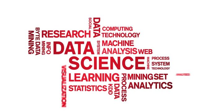 4k Data Science Animated Tag Word Cloud;Text Design big data Animation typography seamless loop.