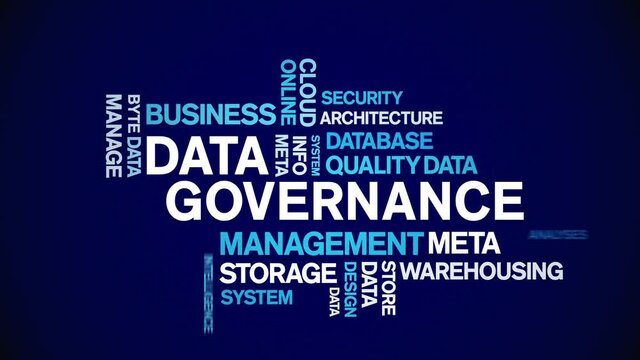 4k Data Governance Animated Tag Word Cloud;Text Design big data Animation typography seamless loop.