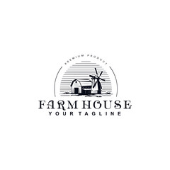 Vintage Farm House Logo Design Vector Illustration Template Idea