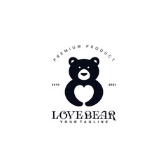 Vintage Retro Love Bear logo vector design template inspiration idea