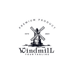 Vintage Retro Rustic Windmill logo vector design template inspiration idea