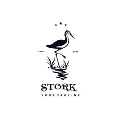 Vintage silhouette Stork Logo Design Vector Illustration Template Idea