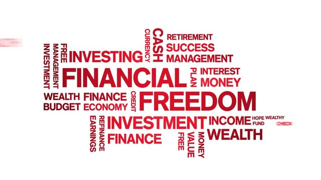 4k Financial Freedom Animated Tag Word Cloud;Text Design Animation typography seamless loop.