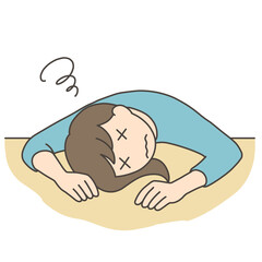 ぐったりする女性のイラスト
