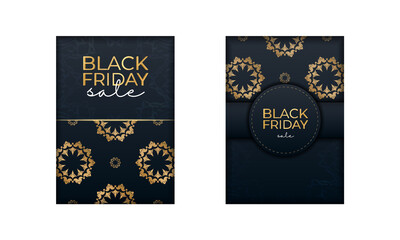 Advertising black friday in blue with geometric gold ornament