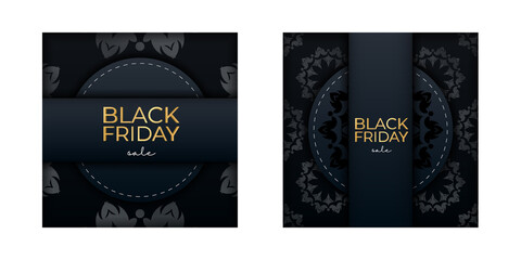 Advertising For Black Friday In Blue With Vintage Gold Ornament