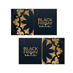 Black friday sale advertisement in blue color with luxury gold ornament