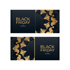 Black friday sale advertisement in blue with luxury gold pattern
